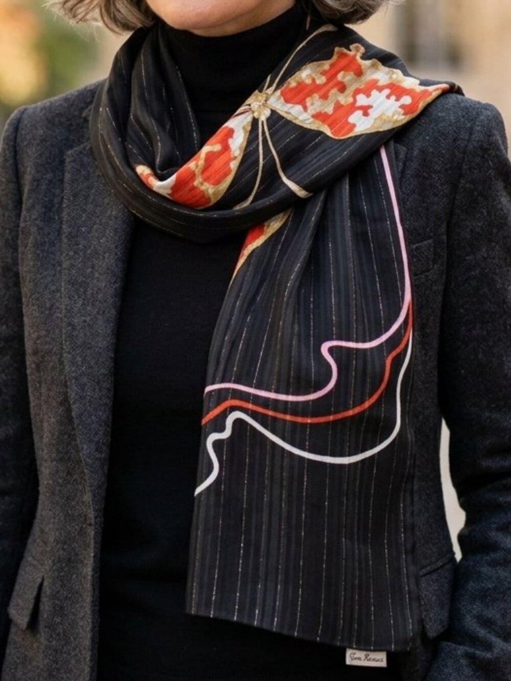 Vintage Gim Renoir Long Rectangle Abstract Sheer Neck Scarf Made in Italy